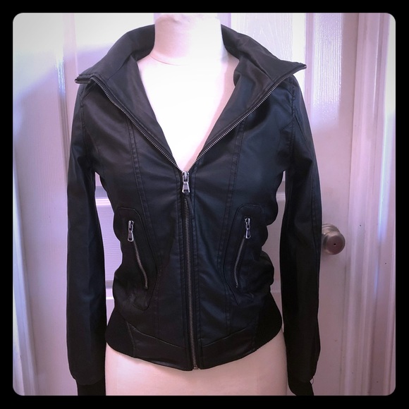 New Look Jackets & Blazers - NWT Black Vegan Leather ZIP Front Hooded Jacket